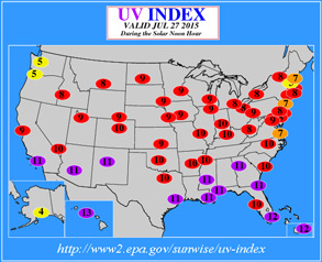 US UV Index Map 7-27-15